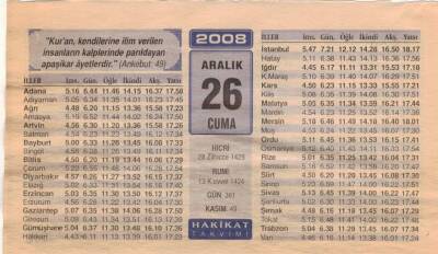 26 Aralık 2008 Takvim Yaprağı EFM(N)4461 - 2