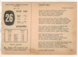 26 Ekim 1960 Ajans Türk Takvim Yaprağı (Şiirli Saatli) EFM(N) 1763 - 4