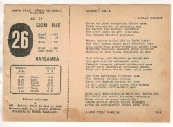 26 Ekim 1960 Ajans Türk Takvim Yaprağı (Şiirli Saatli) EFM(N) 1763 - 1