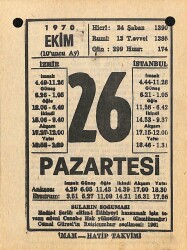 26 Ekim 1970 Takvim Yaprağı - Doğum Günü Hediyesi EFM(N)10556 - 1