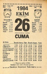 26 Ekim 1984 Takvim Yaprağı - Doğum Günü Hediyesi EFMN14557 - Gökçekoleksiyon