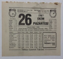 26 Ekim 1987 Takvim Yaprağı - Doğum Günü Hediyesi EFM(N)7134 - Gökçekoleksiyon