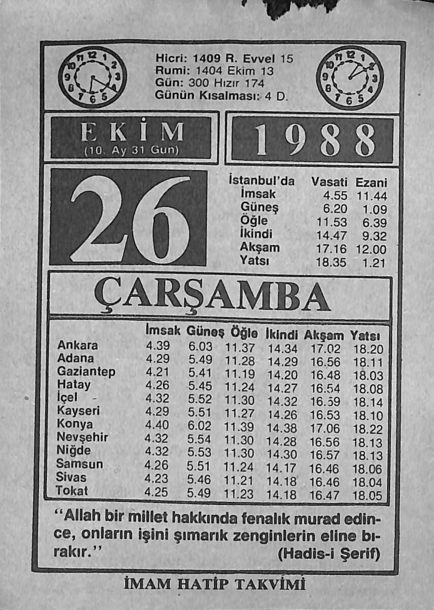 26 Ekim 1988 Takvim Yaprağı - Doğum Günü Hediyesi EFMN14635 - 1