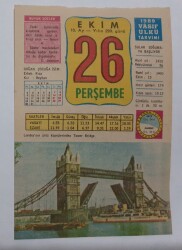 26 Ekim 1989 Takvim Yaprağı - Doğum Günü Hediyesi EFM(N)6652 - Gökçekoleksiyon