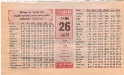 26 Ekim 2008 Takvim Yaprağı EFM(N)3243 - 1