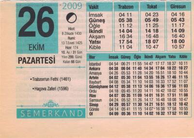 26 Ekim 2009 Takvim Yaprağı EFM(N)3305 - 3
