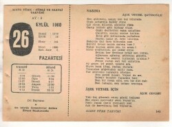 26 Eylül 1960 Ajans Türk Takvim Yaprağı (Şiirli Saatli) EFM(N) 1733 - 1