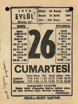 26 Eylül 1970 Takvim Yaprağı - Doğum Günü Hediyesi EFM(N)9902 - 1