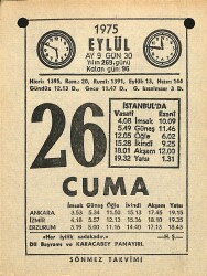 26 Eylül 1975 Takvim Yaprağı - Doğum Günü Hediyesi EFM(N)12520 - Gökçekoleksiyon