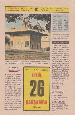 26 Eylül 1979 Takvim Yaprağı -Doğum Günü Hediyesi EFM(N)6367 - 1