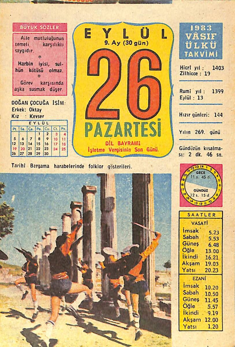 26 Eylül 1983 Takvim Yaprağı - Doğum Günü Hediyesi EFMN14750 - 1
