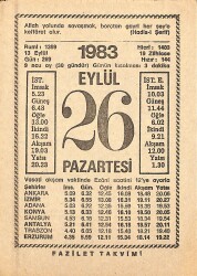 26 Eylül 1983 Takvim Yaprağı - Doğum Günü Hediyesi EFMN15383 - Gökçekoleksiyon