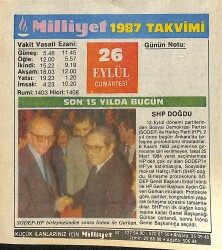 26 Eylül 1987 Takvim Yaprağı - Doğum Günü Hediyesi EFMN14143 - Gökçekoleksiyon