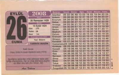 26 Eylül 2008 Takvim Yaprağı EFM(N)2966 - 1