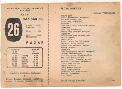 26 Haziran 1960 Ajans Türk Takvim Yaprağı (Şiirli Saatli) EFM(N)1643 - 3