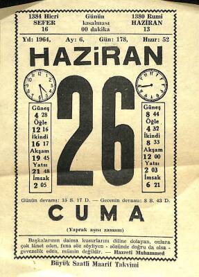 26 Haziran 1969 Takvim Yaprağı - Doğum Günü Hediyesi EFM(N)11649 - 1