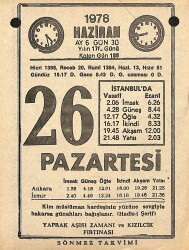 26 Haziran 1978 Takvim Yaprağı - Doğum Günü Hediyesi EFMN15364 - Gökçekoleksiyon