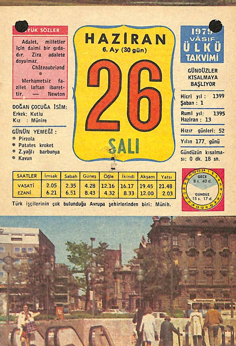 26 Haziran 1979 Takvim Yaprağı - Doğum Günü Hediyesi EFMN13721 - 1