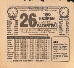26 Haziran 1995 Takvim Yaprağı - Doğum Günü Hediyesi EFMN15471 - Gökçekoleksiyon