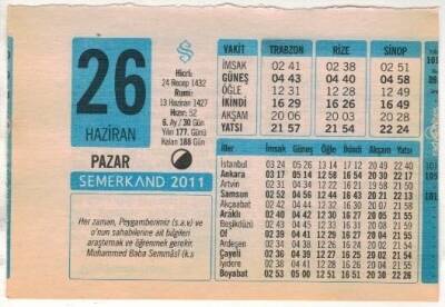 26 Haziran 2011 Takvim Yaprağı EFM(N)1222 - 1