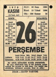 26 Kasım 1970 Takvim Yaprağı - Doğum Günü Hediyesi EFM(N)10758 - 4