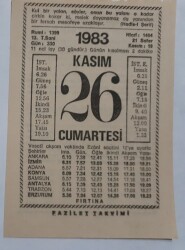 26 Kasım 1983 Takvim Yaprağı - Doğum Günü Hediyesi EFM(N)6907 - Gökçekoleksiyon
