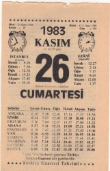 26 Kasım 1983 Takvim Yaprağı EFM(N)3970 - 2