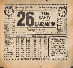 26 Kasım 1986 Takvim Yaprağı - Doğum Günü Hediyesi EFMN14877 - Gökçekoleksiyon