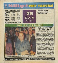 26 Kasım 1987 Takvim Yaprağı - Doğum Günü Hediyesi EFM(N)11853 - Gökçekoleksiyon
