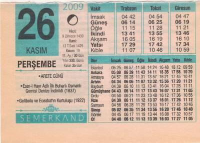 26 Kasım 2009 Takvim Yaprağı EFM(N)3850 - 1