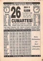26 Kasım 2011 Takvim Yaprağı - Doğum Günü Hediyesi EFMN15263 - Gökçekoleksiyon