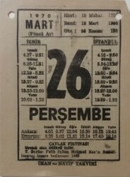 26 Mart 1970 Takvim Yaprağı - Doğum Günü Hediyesi EFM(N)7970 - 2