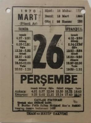 26 Mart 1970 Takvim Yaprağı - Doğum Günü Hediyesi EFM(N)7970 - 2