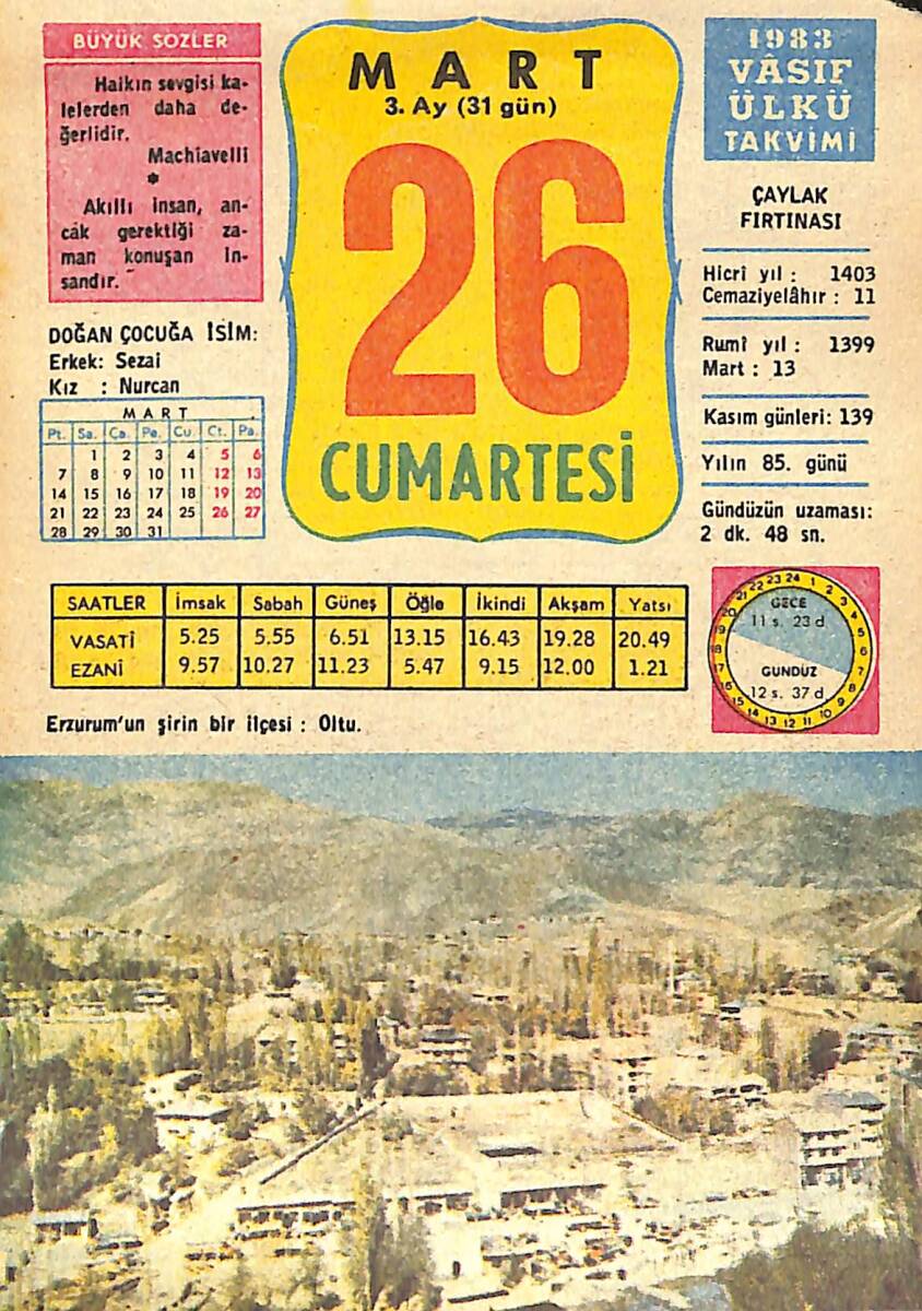 26 Mart 1983 Takvim Yaprağı - Doğum Günü Hediyesi EFMN15025 - 1