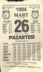 26 Mart 1984 Takvim Yaprağı - Doğum Günü Hediyesi EFM(N)11321 - Gökçekoleksiyon