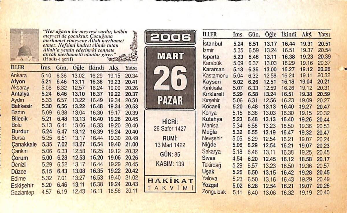 26 Mart 2006 Takvim Yaprağı - Doğum Günü Hediyesi EFMN13242 - 1