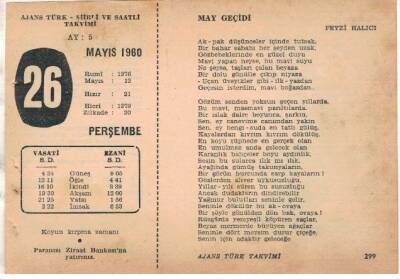 26 Mayıs 1960 Ajans Türk Takvim Yaprağı (Şiirli Saatli) EFM(N)1612 - 2