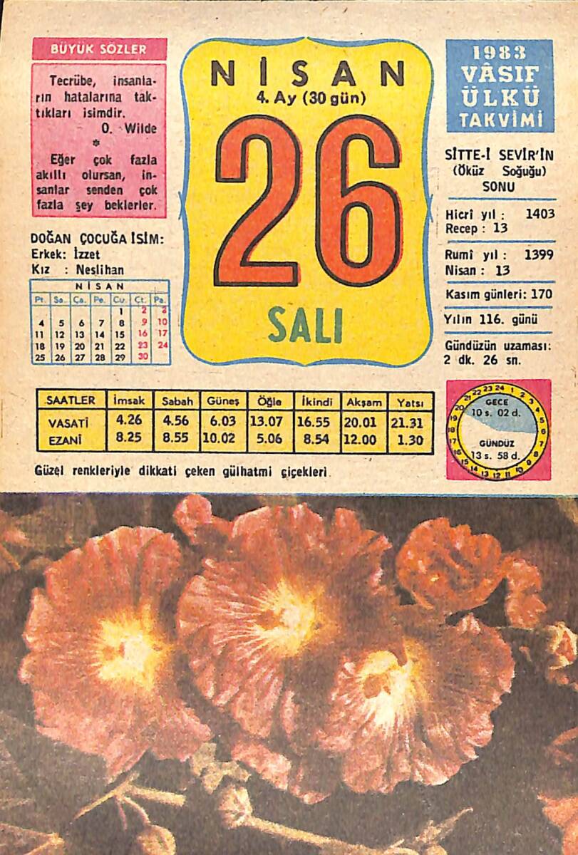 26 Nisan 1983 Takvim Yaprağı - Doğum Günü Hediyesi EFMN15135 - 1