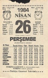 26 Nisan 1984 Takvim Yaprağı - Doğum Günü Hediyesi EFM(N)11328 - Gökçekoleksiyon