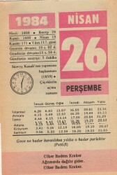 26 Nisan 1984 Takvim Yaprağı EFM(N)6205 - Gökçekoleksiyon