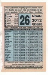26 Nisan 2012 Takvim Yaprağı EFM(N)1927 - 2