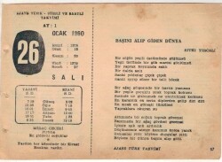 26 Ocak 1960 Ajans Türk Takvim Yaprağı (Şiirli Saatli) EFM(N)1478 - 3