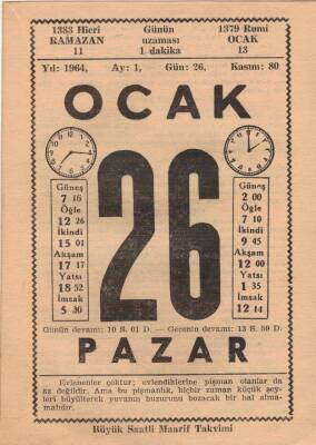 26 Ocak 1964 Takvim Yaprağı EFM(N)4549 - 1