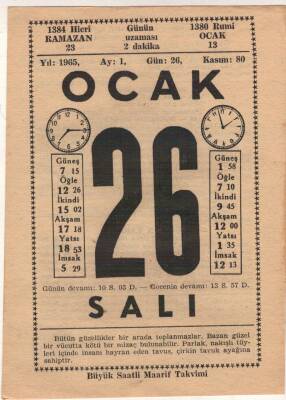 26 Ocak 1965 Takvim Yaprağı EFM(N)4522 - 1