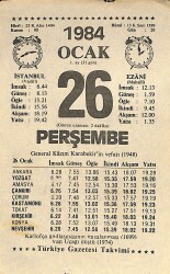 26 Ocak 1984 Takvim Yaprağı - Doğum Günü Hediyesi EFM(N)11556 - Gökçekoleksiyon