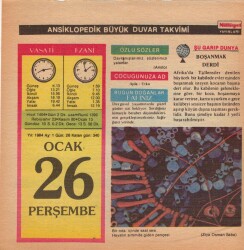 26 Ocak 1984 Takvim Yaprağı EFM(N)4641 - Gökçekoleksiyon