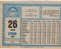 26 Ocak 1988 Takvim Yaprağı EFM(N)4920 - Gökçekoleksiyon