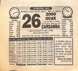 26 Ocak 2000 Takvim Yaprağı - Doğum Günü Hediyesi EFM(N)13211 - Gökçekoleksiyon