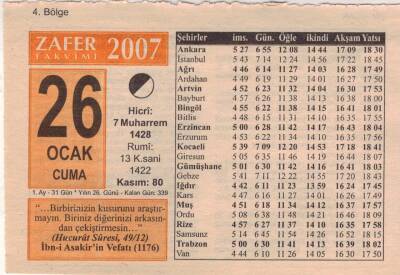 26 Ocak 2007 Takvim Yaprağı EFM(N)5113 - 1