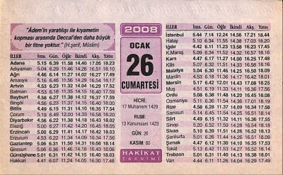 26 Ocak 2008 Takvim Yaprağı - Doğum Günü Hediyesi EFM(N)7491 - 1